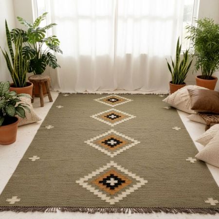 Multicolor Jute Vintage Handcrafted Dhurrie For Home